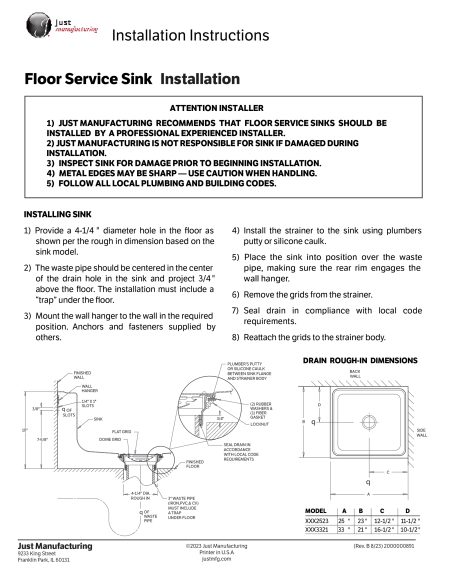 Floor Service Sink Installation