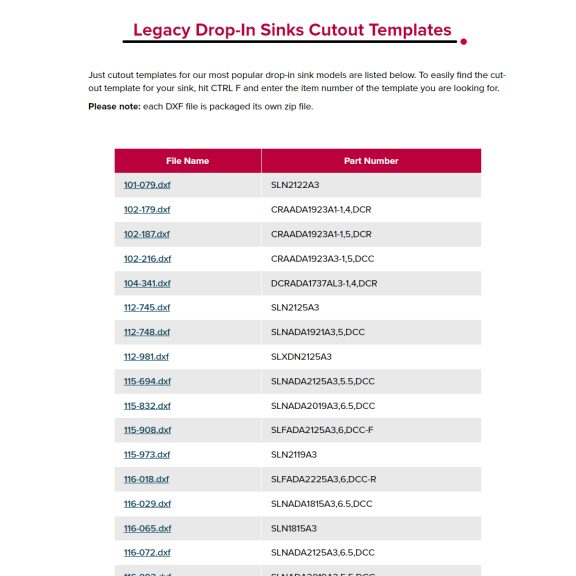 Legacy Sinks Drop-In Templates