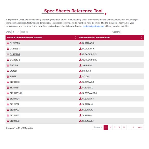 Spec Sheets Reference Tool